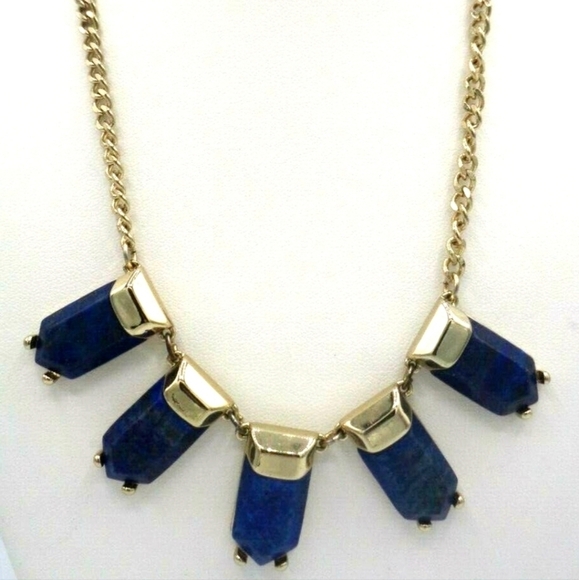 Natural Lapis Lazuli Gold Tone Panel Fringe Necklace Ann Taylor Loft - Picture 1 of 8